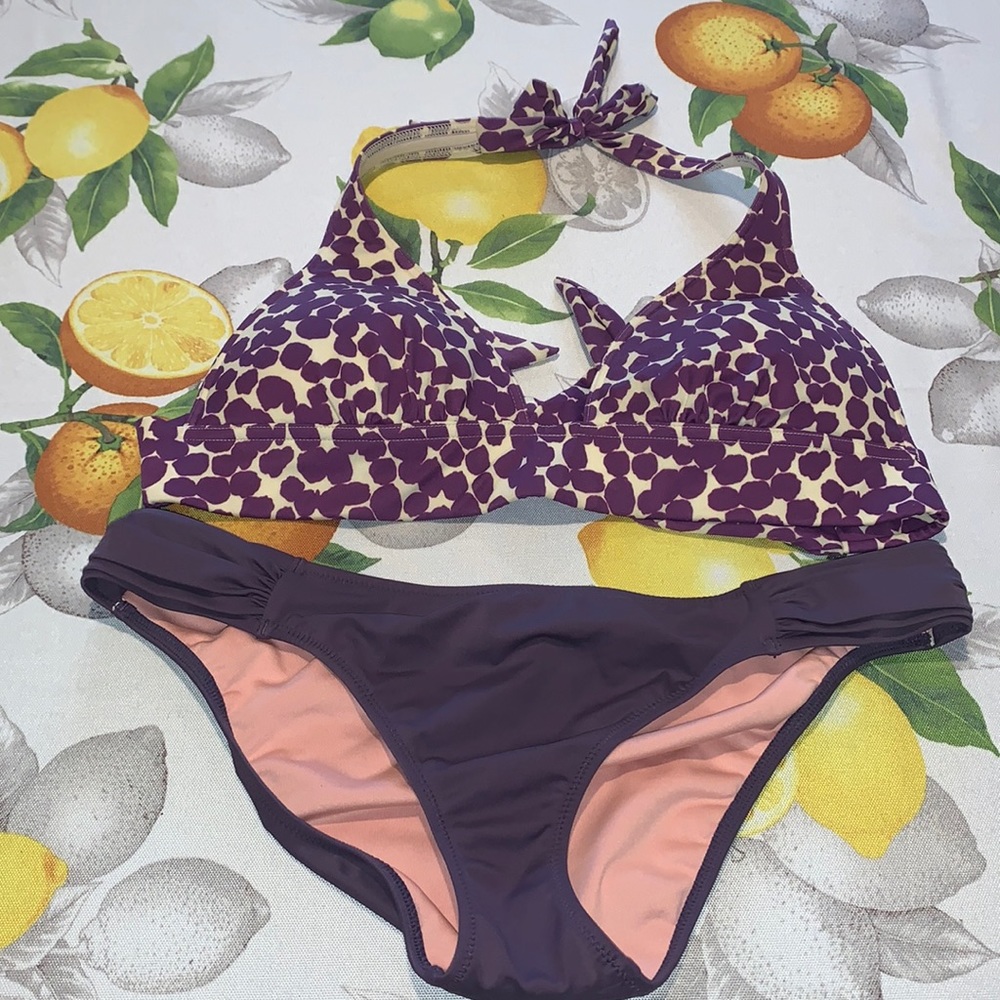 Victoria's Secret Purple Dotted Top Bikini sz Small Top Bottoms Medium EUC